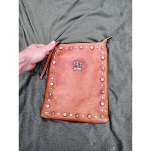 Pratesi Firenze Mini Purse Italian Studded Brown Leather Wallet Clutch‎ Bag
